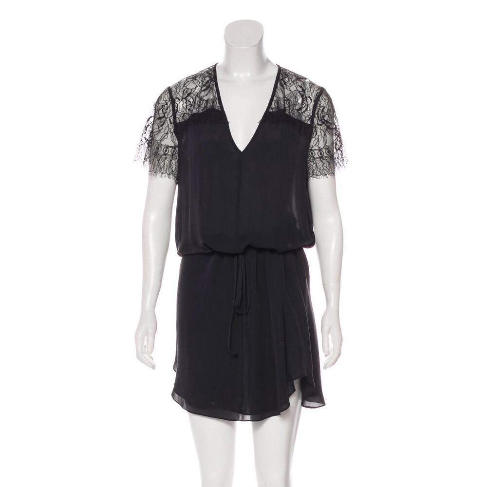 Mason Black Silk Dress with Lace Accents - 6